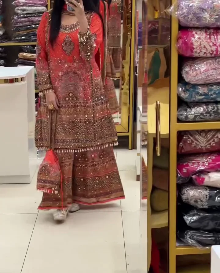Designer Coral Sharara Set